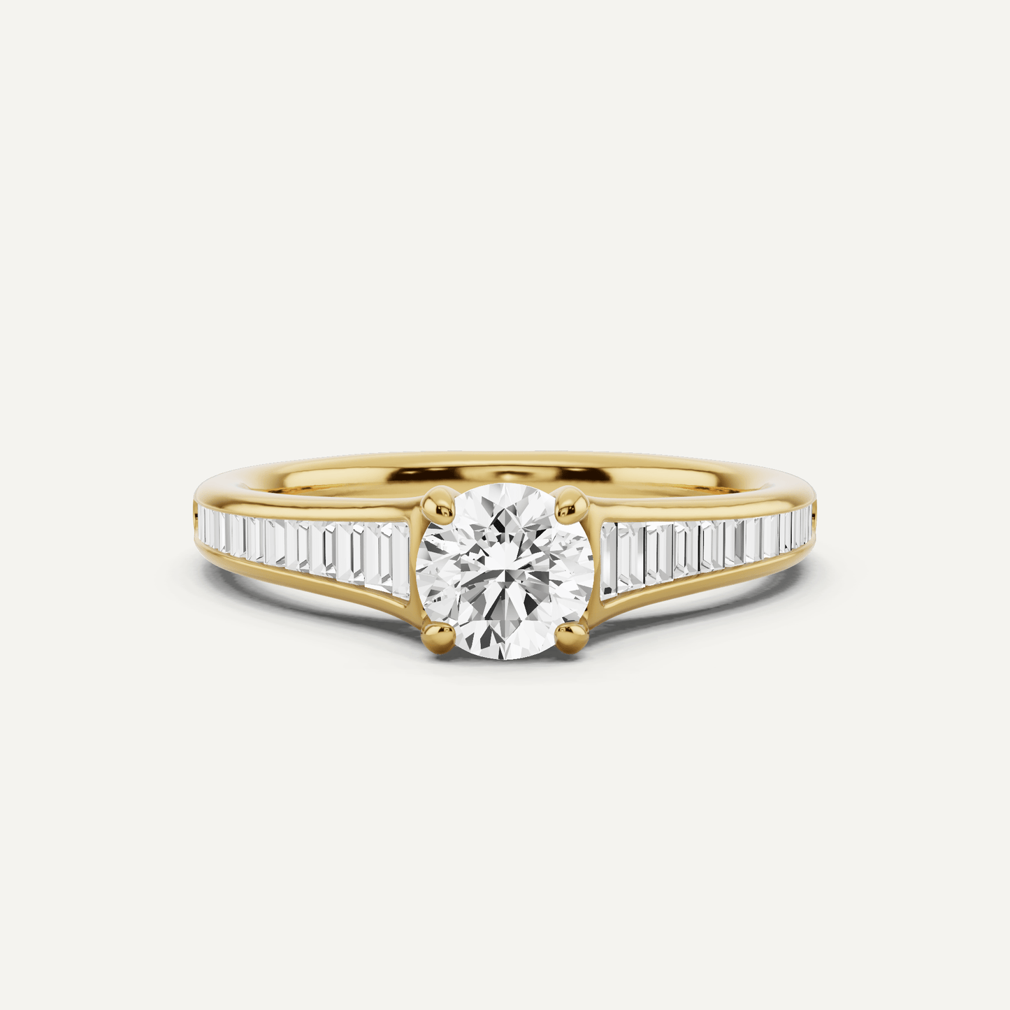 3/4 ctw Round Diamond Baguette Side Stone Engagement Ring - Lotus Diamond
