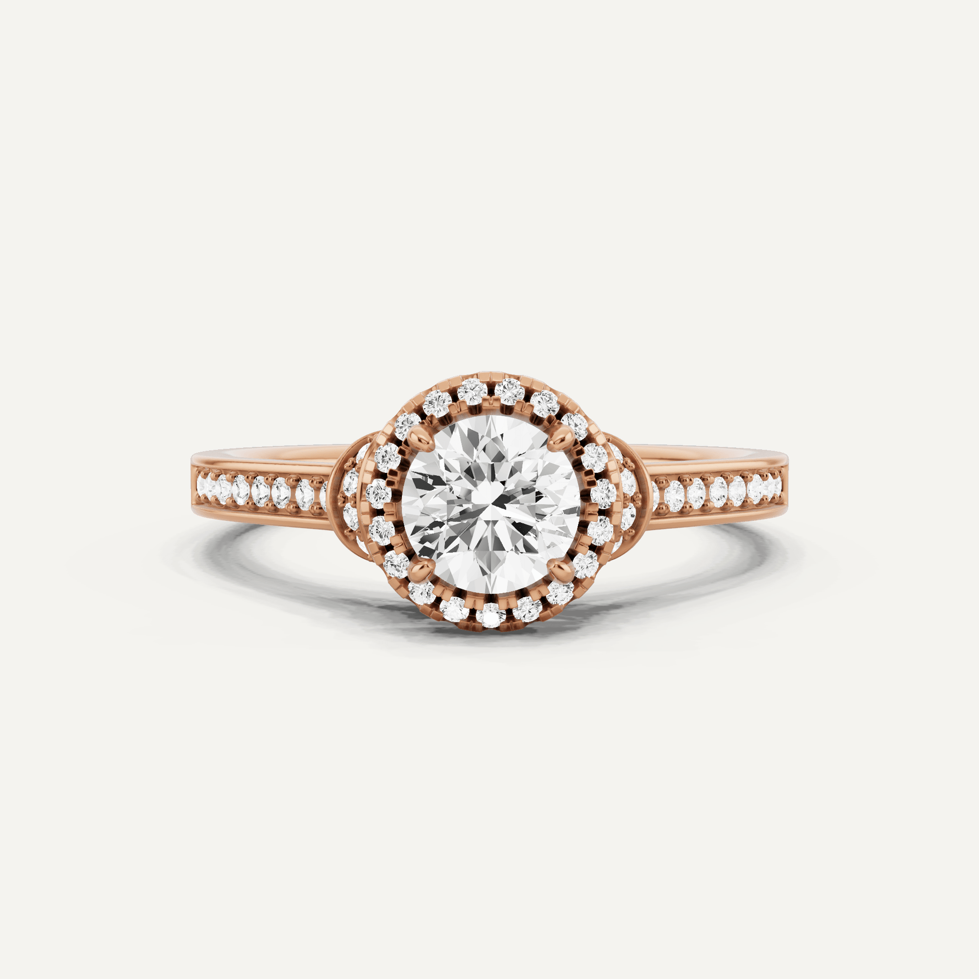 3/4 ctw Round Diamond French Pave Halo Engagement Ring - Lotus Diamond