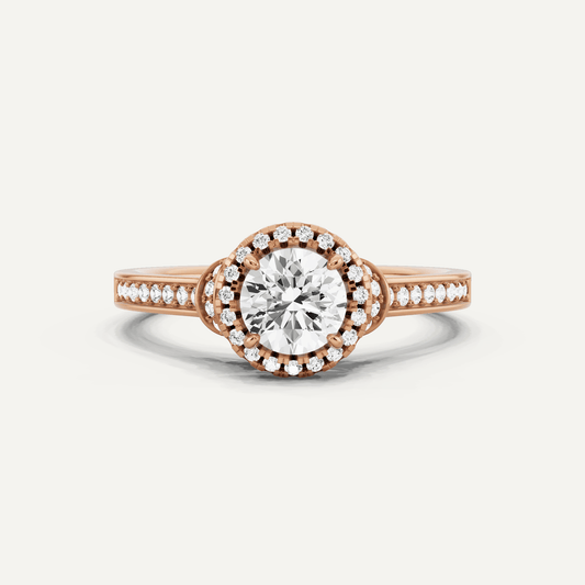 3/4 ctw Round Diamond French Pave Halo Engagement Ring - Lotus Diamond