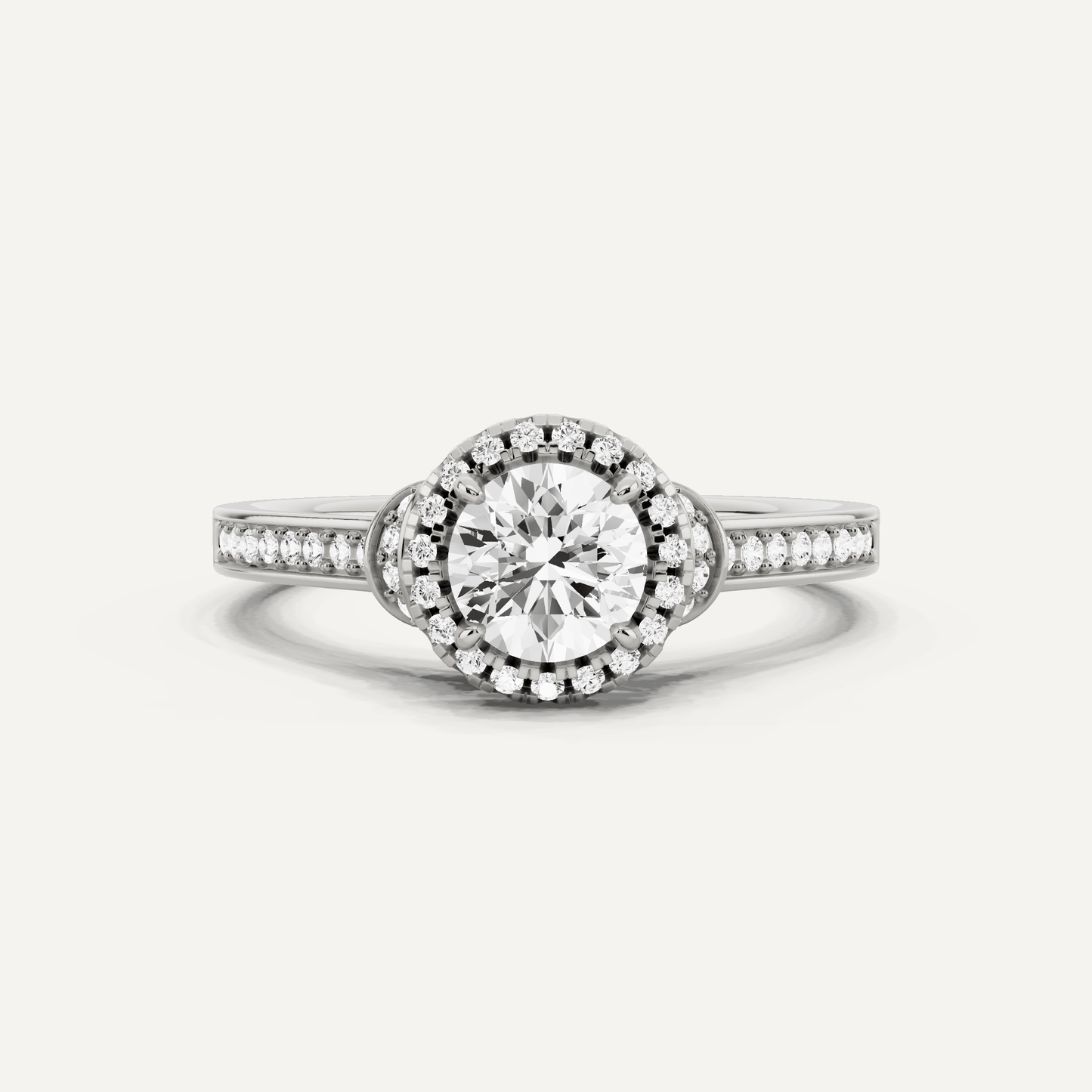 3/4 ctw Round Diamond French Pave Halo Engagement Ring - Lotus Diamond