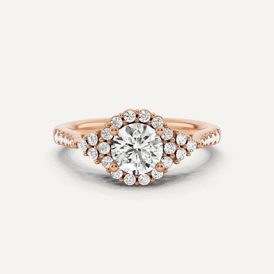3/4 ctw Round Diamond Halo Engagement Ring - Lotus Diamond