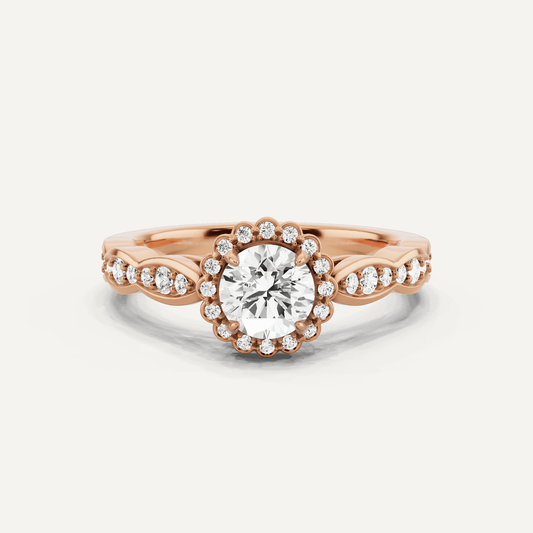 3/4 ctw Round Diamond Marquise Shape Sides Halo Engagement Ring - Lotus Diamond