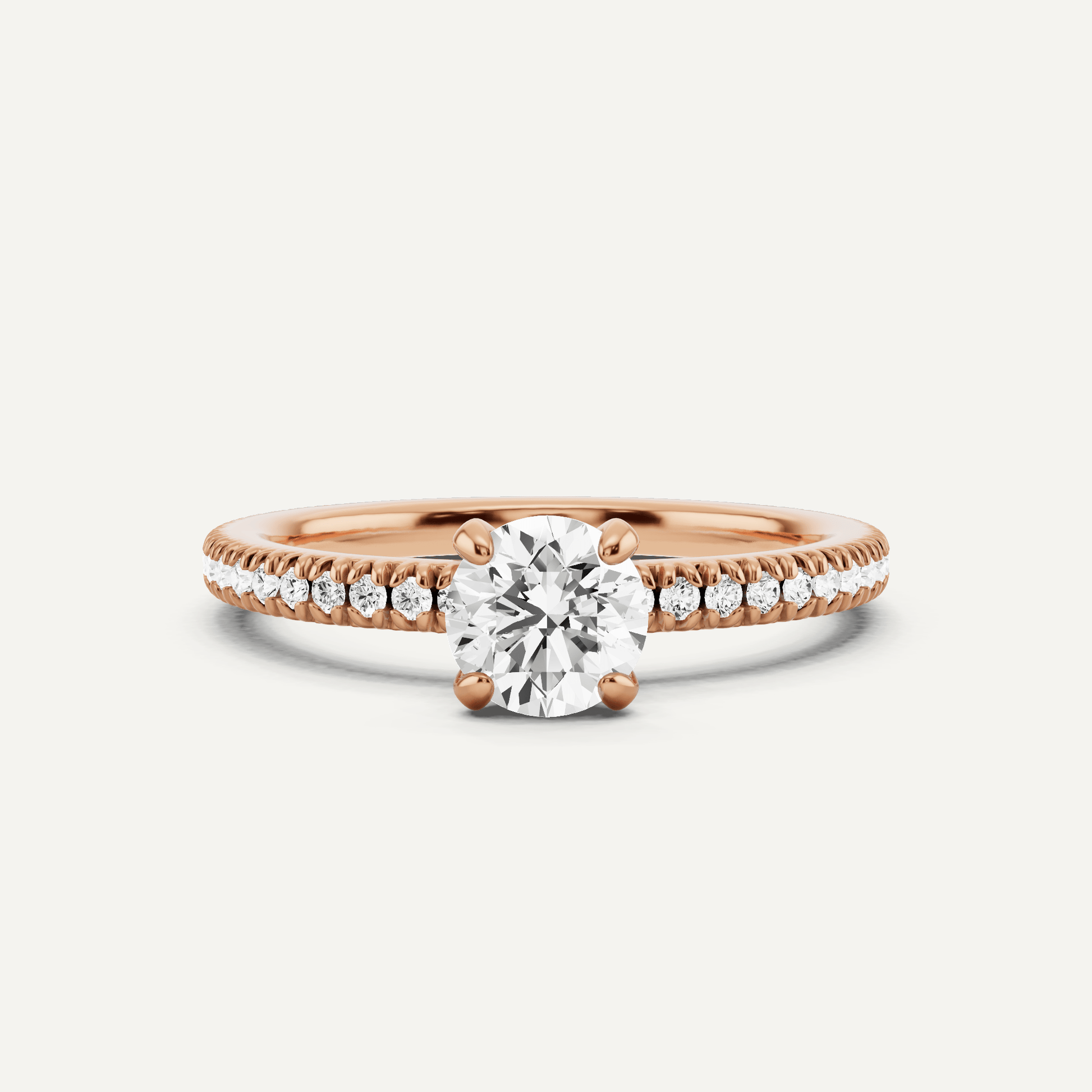 3/4 ctw Round Diamond Pave Set Side Stone Engagement Ring - Lotus Diamond
