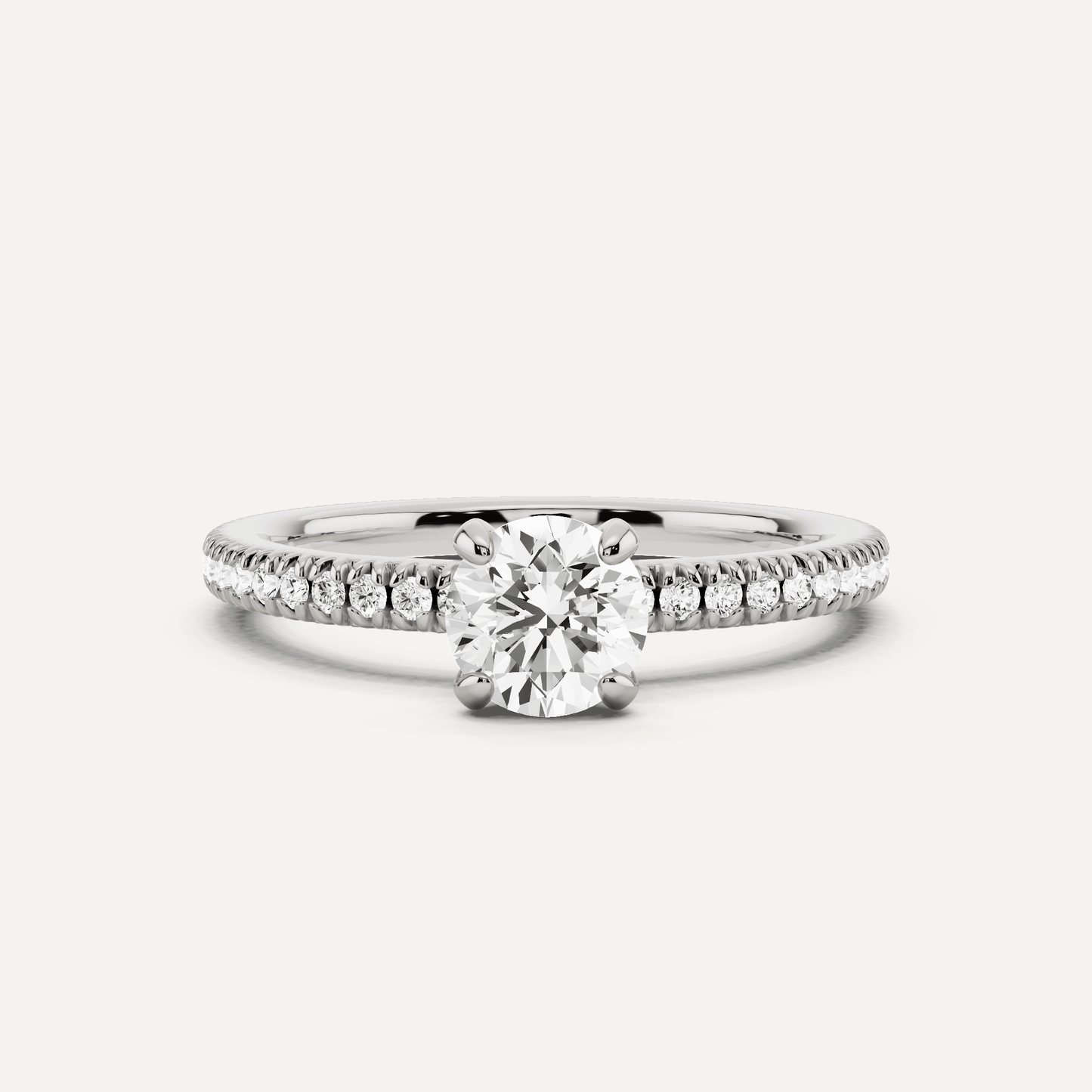 3/4 ctw Round Diamond Pave Set Side Stone Engagement Ring - Lotus Diamond