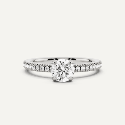3/4 ctw Round Diamond Pave Set Side Stone Engagement Ring - Lotus Diamond