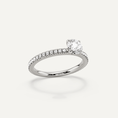 3/4 ctw Round Diamond Pave Set Side Stone Engagement Ring - Lotus Diamond