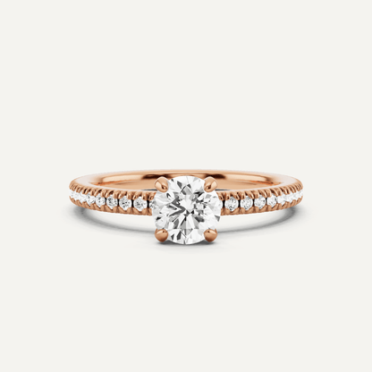 3/4 ctw Round Diamond Pave Set Side Stone Engagement Ring - Lotus Diamond