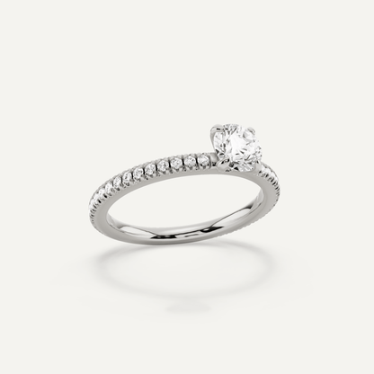 3/4 ctw Round Diamond Pave Set Side Stone Engagement Ring - Lotus Diamond