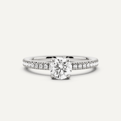 3/4 ctw Round Diamond Pave Set Side Stone Engagement Ring - Lotus Diamond