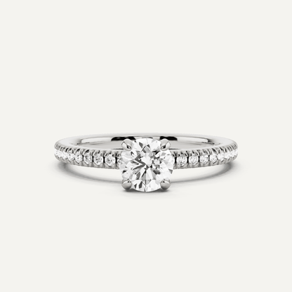 3/4 ctw Round Diamond Pave Set Side Stone Engagement Ring - Lotus Diamond