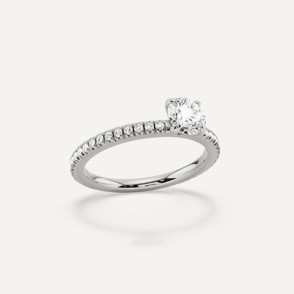 3/4 ctw Round Diamond Pave Set Side Stone Engagement Ring - Lotus Diamond
