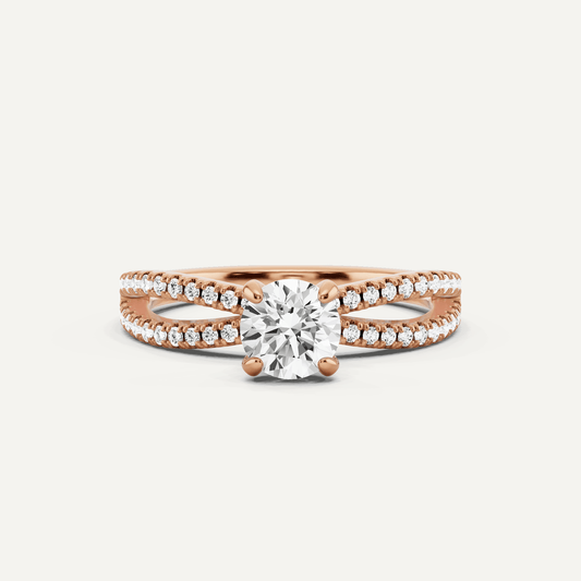 3/4 ctw Round Diamond Split Shank Hidden Halo Engagement Ring - Lotus Diamond