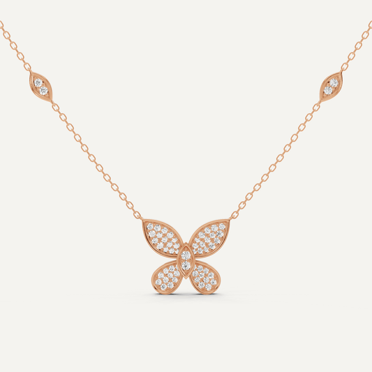 3/8 ctw Round Diamond Petite Pave Butterfly Fashion Pendant - Lotus Diamond