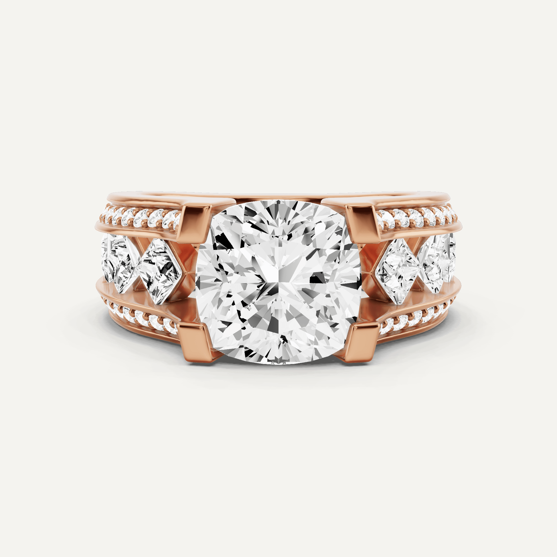 4 1/4 ctw Cushion Diamond Side Stone Engagement Ring - Lotus Diamond