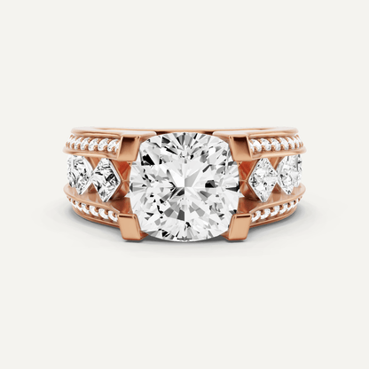 4 1/4 ctw Cushion Diamond Side Stone Engagement Ring - Lotus Diamond