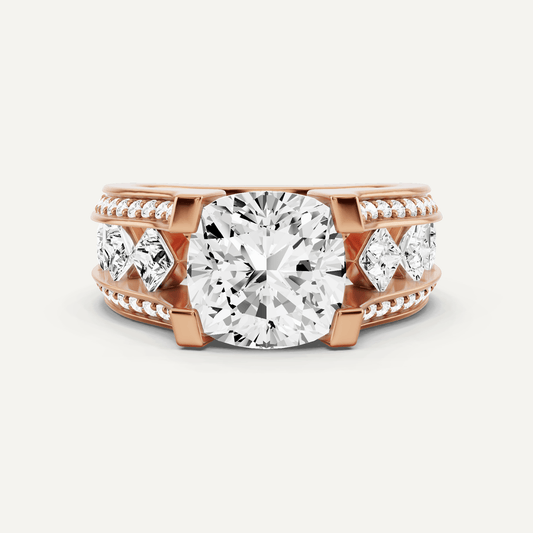 4 1/4 ctw Cushion Diamond Side Stone Engagement Ring - Lotus Diamond