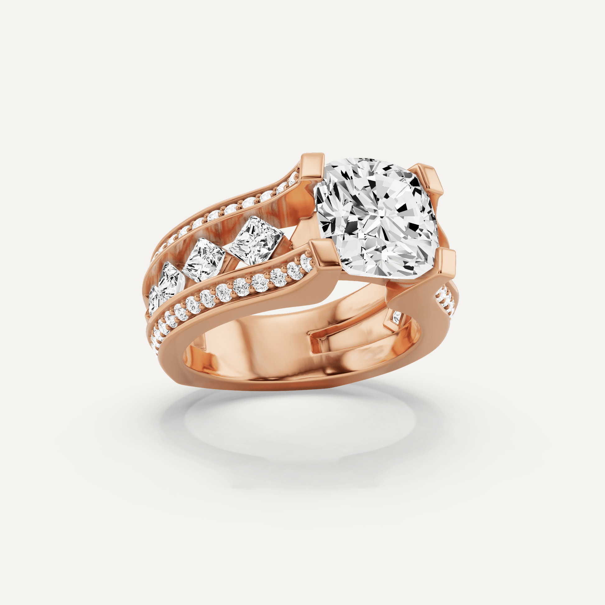 4 1/4 ctw Cushion Diamond Side Stone Engagement Ring - Lotus Diamond