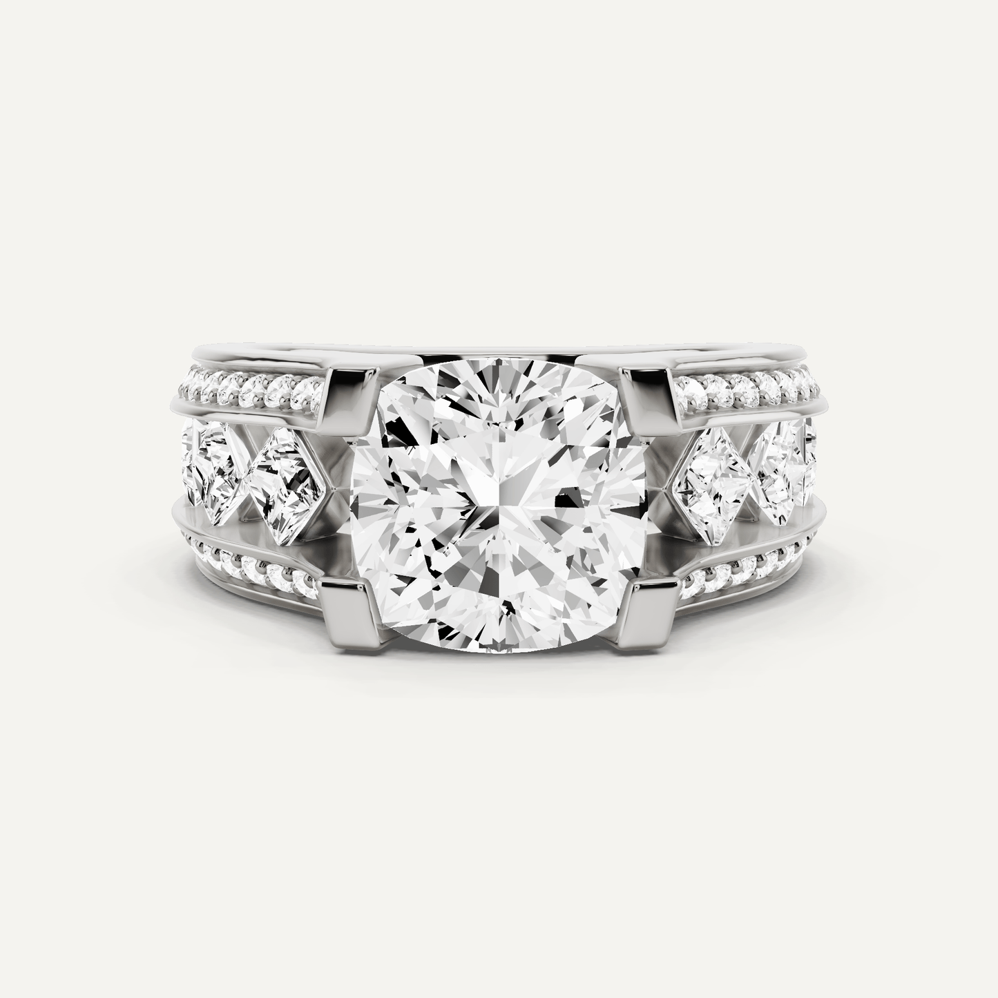 4 1/4 ctw Cushion Diamond Side Stone Engagement Ring - Lotus Diamond