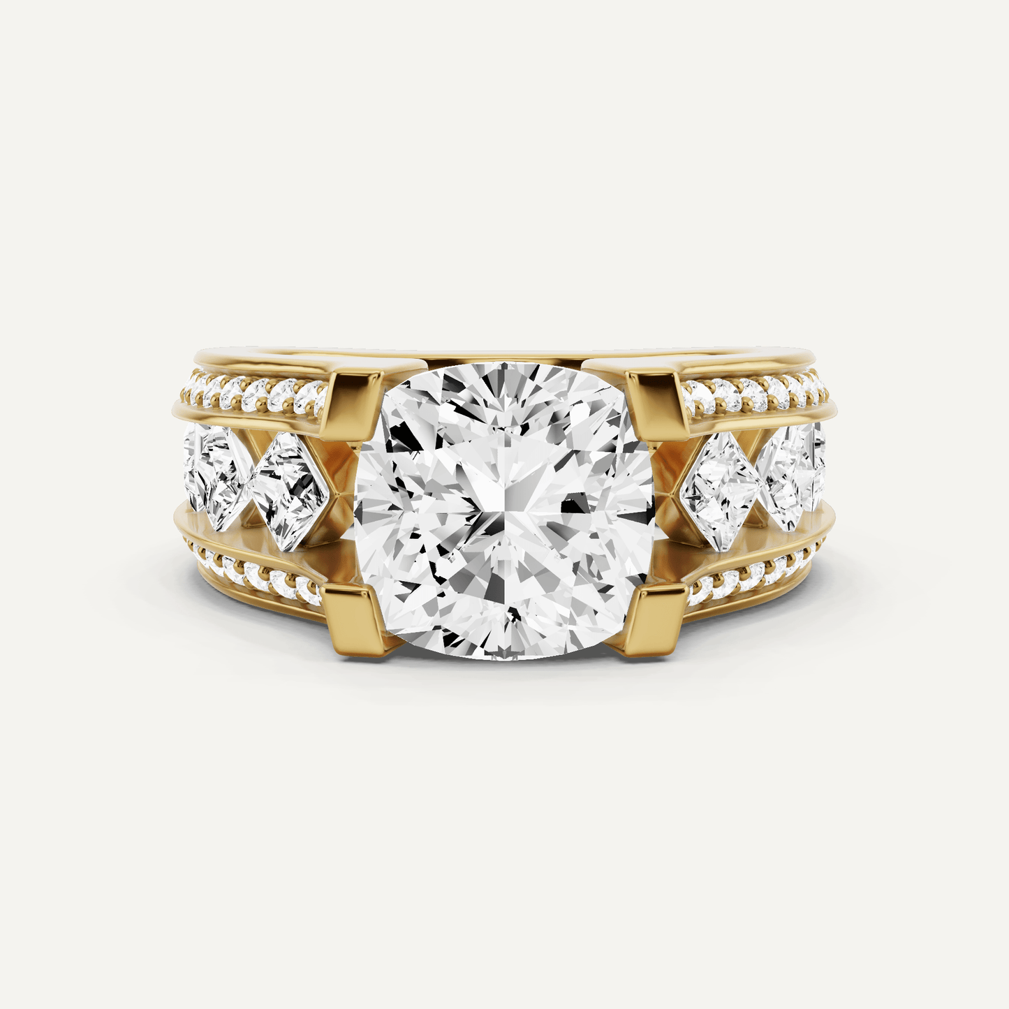 4 1/4 ctw Cushion Diamond Side Stone Engagement Ring - Lotus Diamond