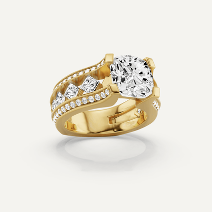 4 1/4 ctw Cushion Diamond Side Stone Engagement Ring - Lotus Diamond