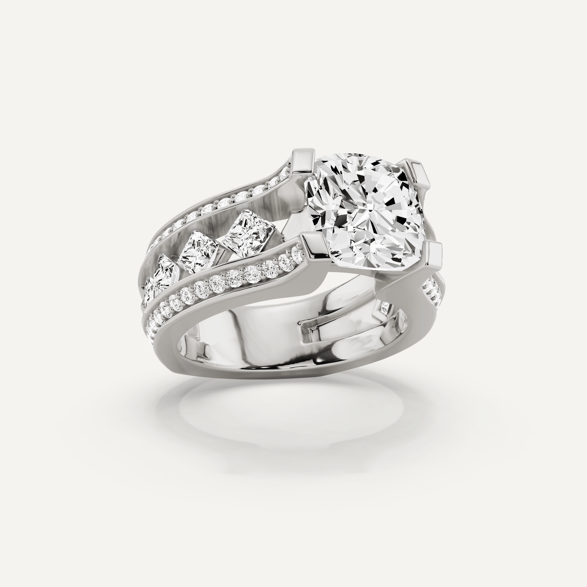 4 1/4 ctw Cushion Diamond Side Stone Engagement Ring - Lotus Diamond