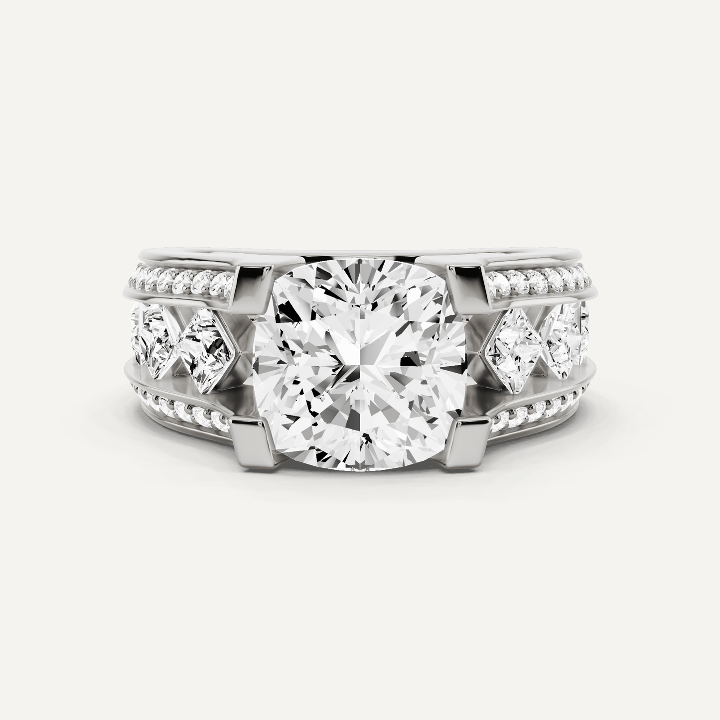 4 1/4 ctw Cushion Diamond Side Stone Engagement Ring - Lotus Diamond