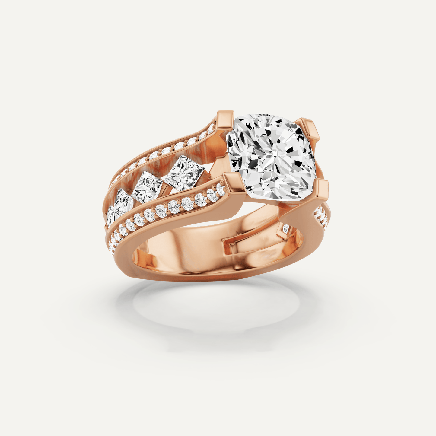 4 1/4 ctw Cushion Diamond Side Stone Engagement Ring - Lotus Diamond