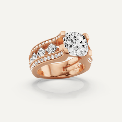 4 1/4 ctw Cushion Diamond Side Stone Engagement Ring - Lotus Diamond