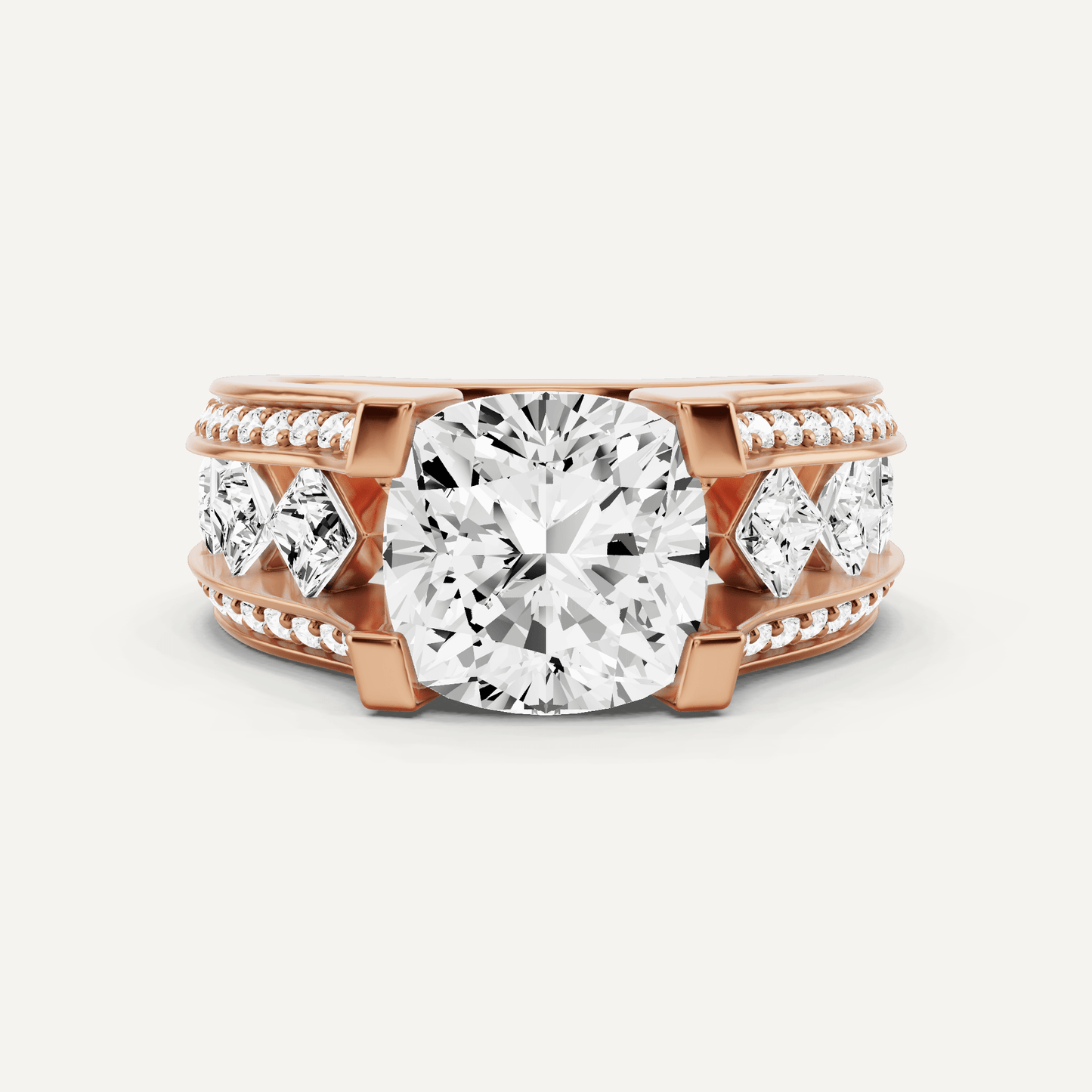 4 1/4 ctw Cushion Diamond Side Stone Engagement Ring - Lotus Diamond