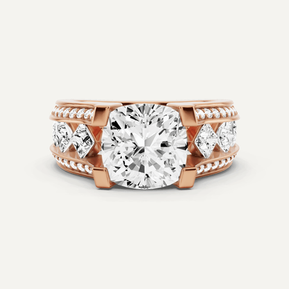 4 1/4 ctw Cushion Diamond Side Stone Engagement Ring - Lotus Diamond