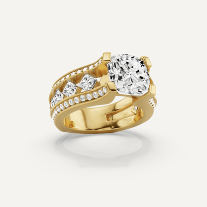 4 1/4 ctw Cushion Diamond Side Stone Engagement Ring - Lotus Diamond