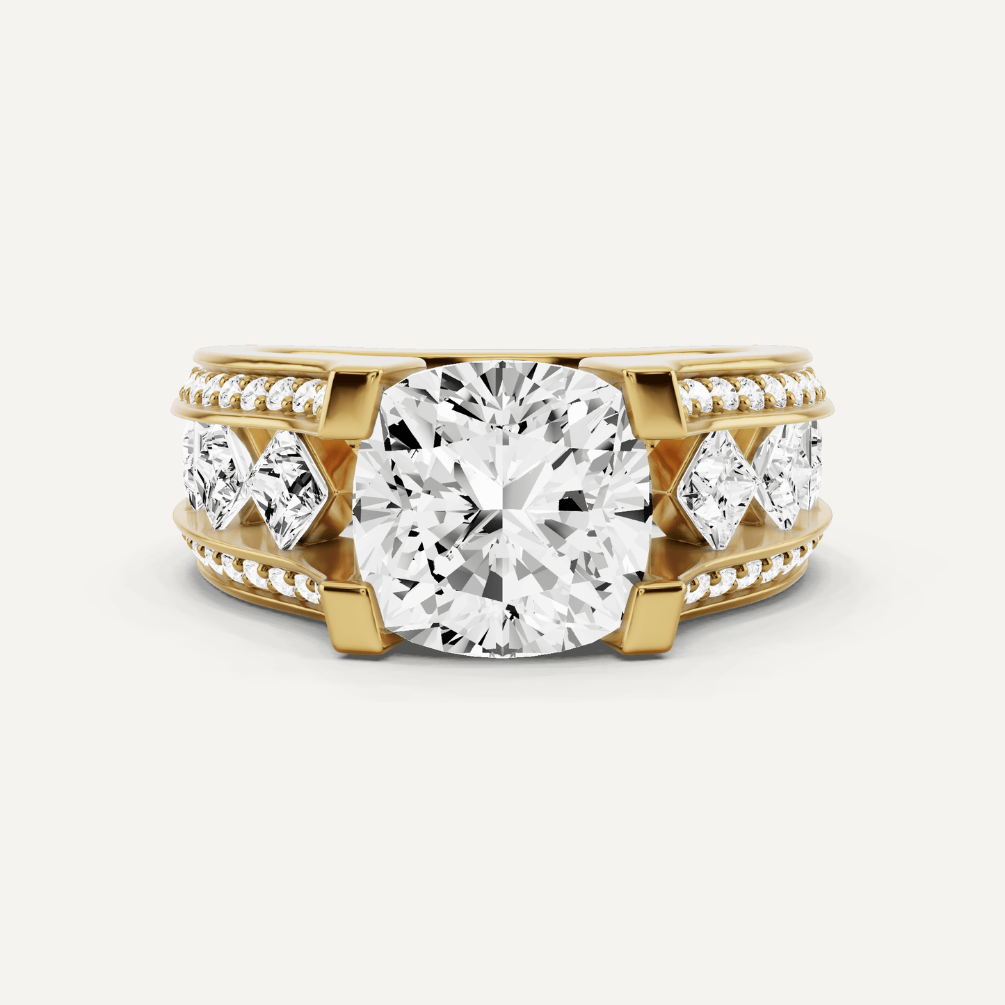 4 1/4 ctw Cushion Diamond Side Stone Engagement Ring - Lotus Diamond