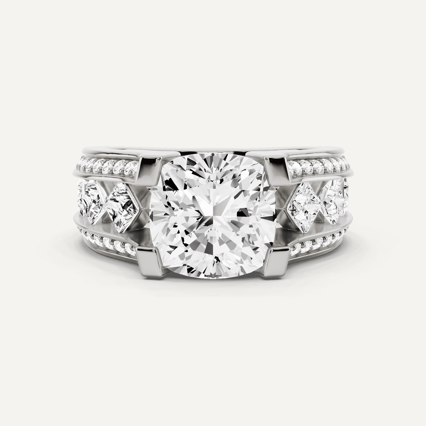 4 1/4 ctw Cushion Diamond Side Stone Engagement Ring - Lotus Diamond