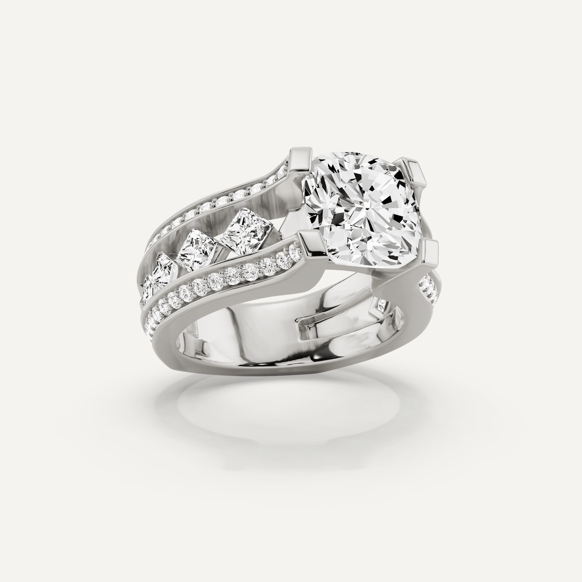 4 1/4 ctw Cushion Diamond Side Stone Engagement Ring - Lotus Diamond