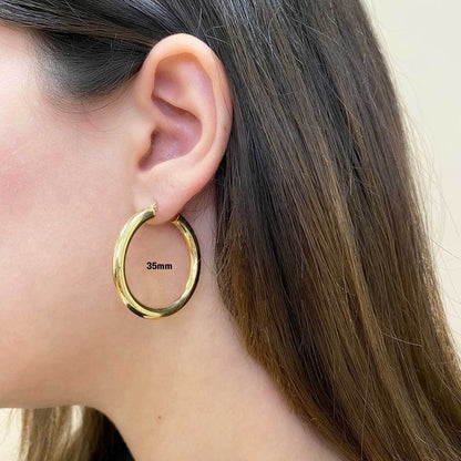 4mm Gold Tube Hoop Earrings - Lotus Diamond