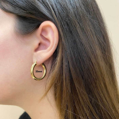 4mm Gold Tube Hoop Earrings - Lotus Diamond