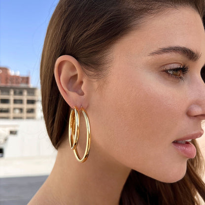 4mm Gold Tube Hoop Earrings - Lotus Diamond