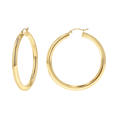 4mm Gold Tube Hoop Earrings - Lotus Diamond