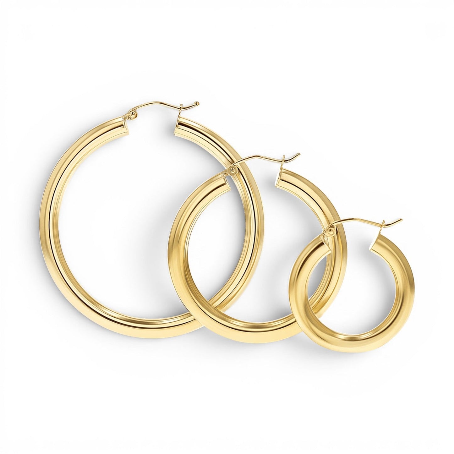 4mm Gold Tube Hoop Earrings - Lotus Diamond