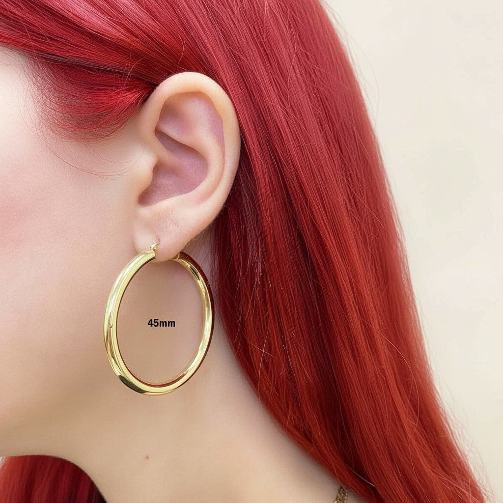4mm Gold Tube Hoop Earrings - Lotus Diamond
