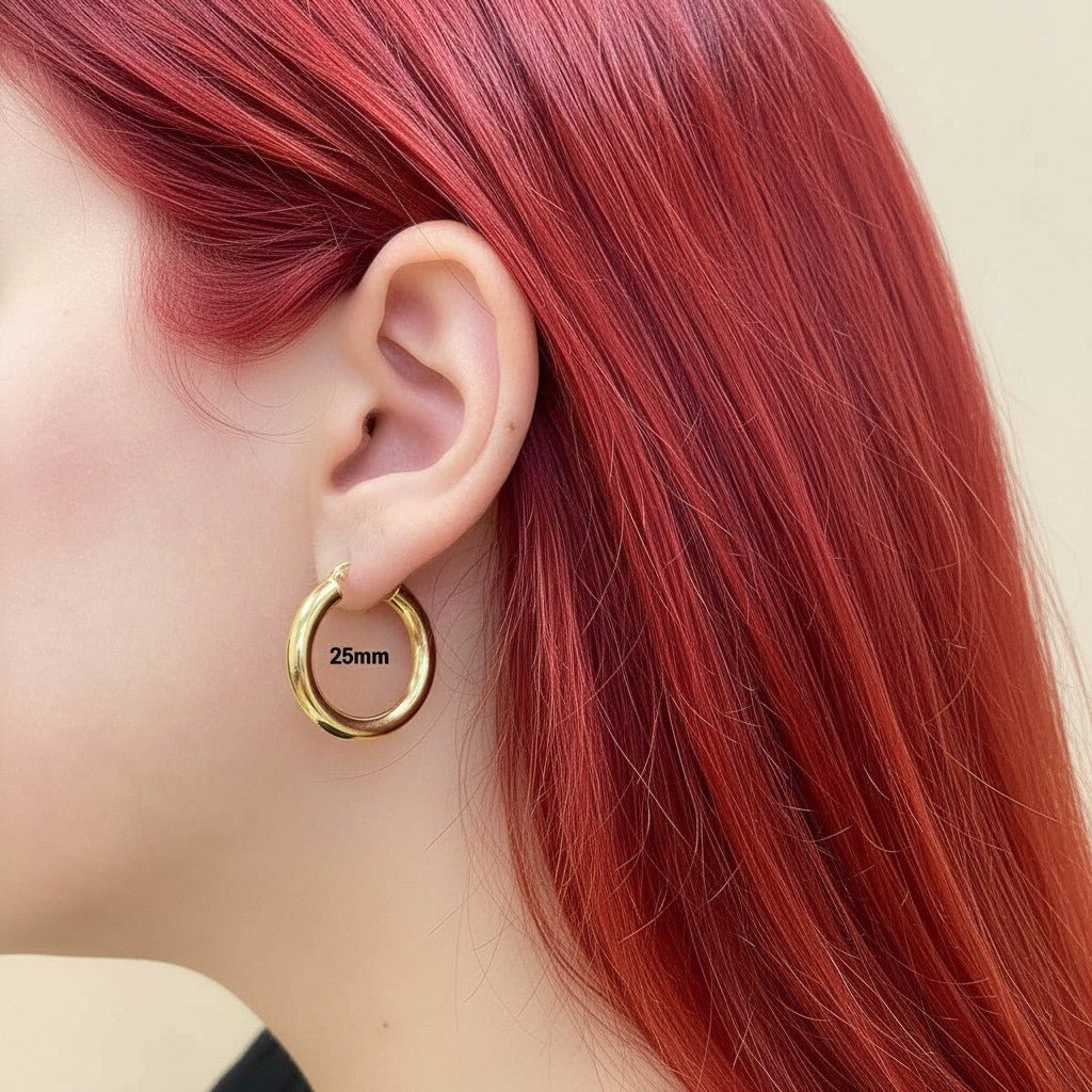 4mm Gold Tube Hoop Earrings - Lotus Diamond