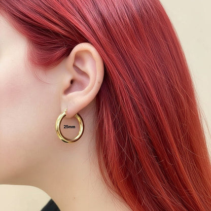 4mm Gold Tube Hoop Earrings - Lotus Diamond