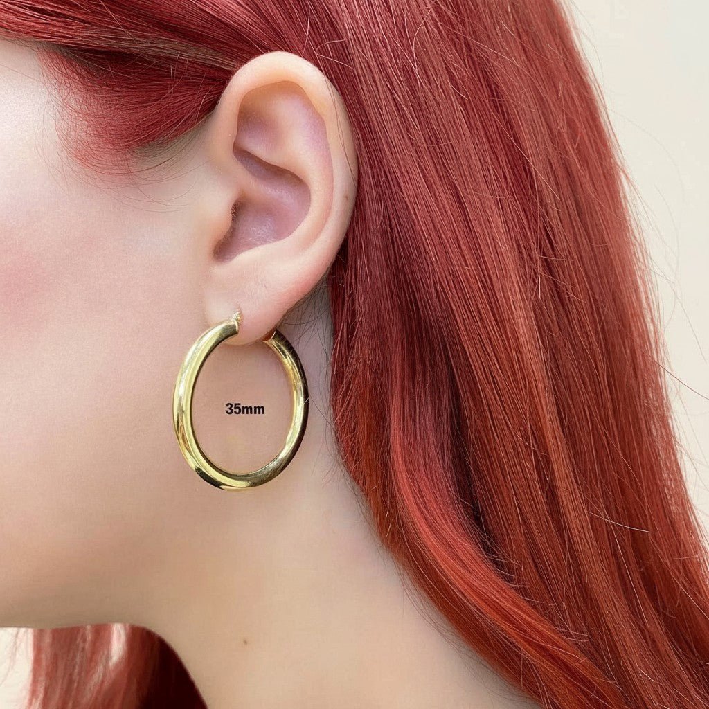 4mm Gold Tube Hoop Earrings - Lotus Diamond