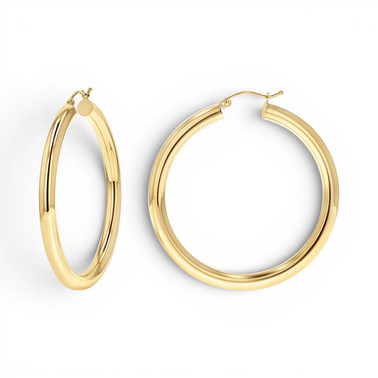 4mm Gold Tube Hoop Earrings - Lotus Diamond