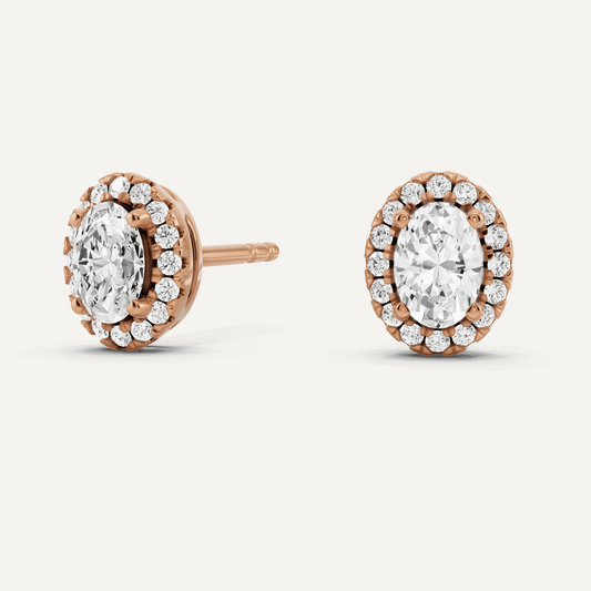 5/8 ctw Oval Diamond Halo Stud Earrings - Lotus Diamond