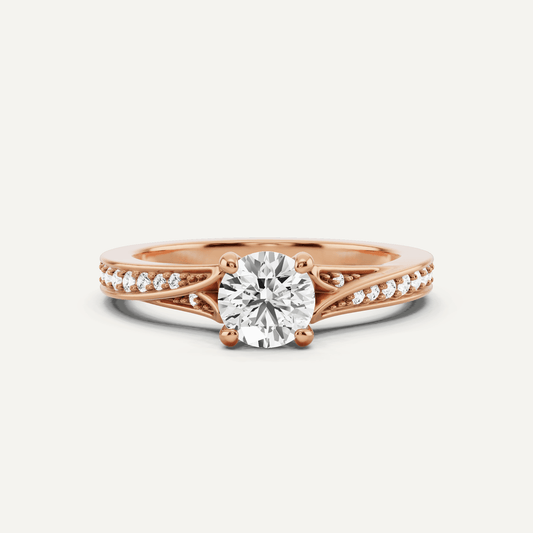 5/8 ctw Round Diamond Contemporary Split Shank Side Stone Engagement Ring - Lotus Diamond