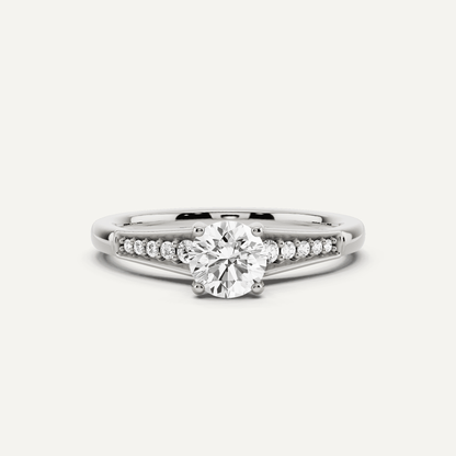 5/8 ctw Round Diamond Pave Set Side Stone Engagement Ring - Lotus Diamond