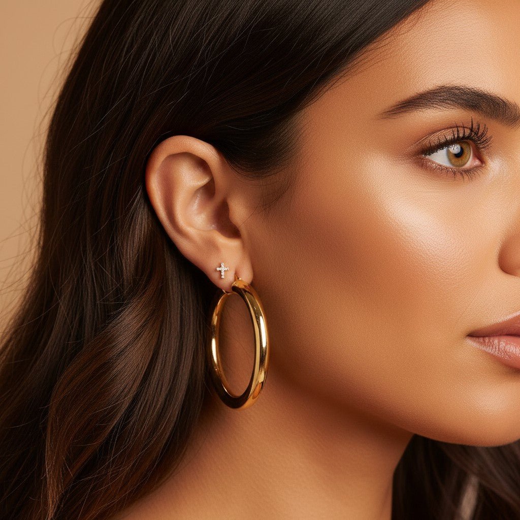 6mm Grand Tube Hoop Earrings - Lotus Diamond