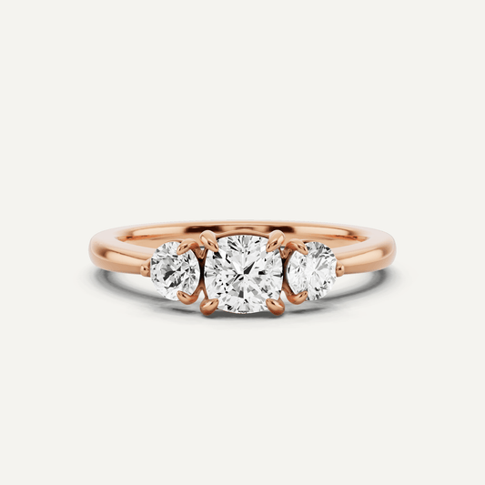 7/8 ctw Cushion Diamond Three Stone Engagement Ring - Lotus Diamond