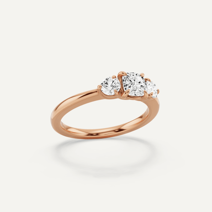 7/8 ctw Cushion Diamond Three Stone Engagement Ring - Lotus Diamond